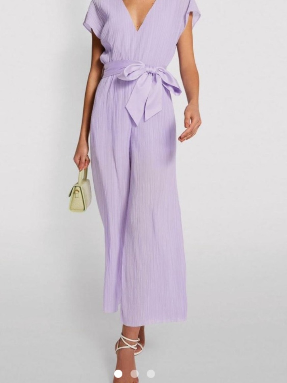Alice + Olivia Lavender V-Neck Wide-Leg Tie-Waist Jumpsuit
